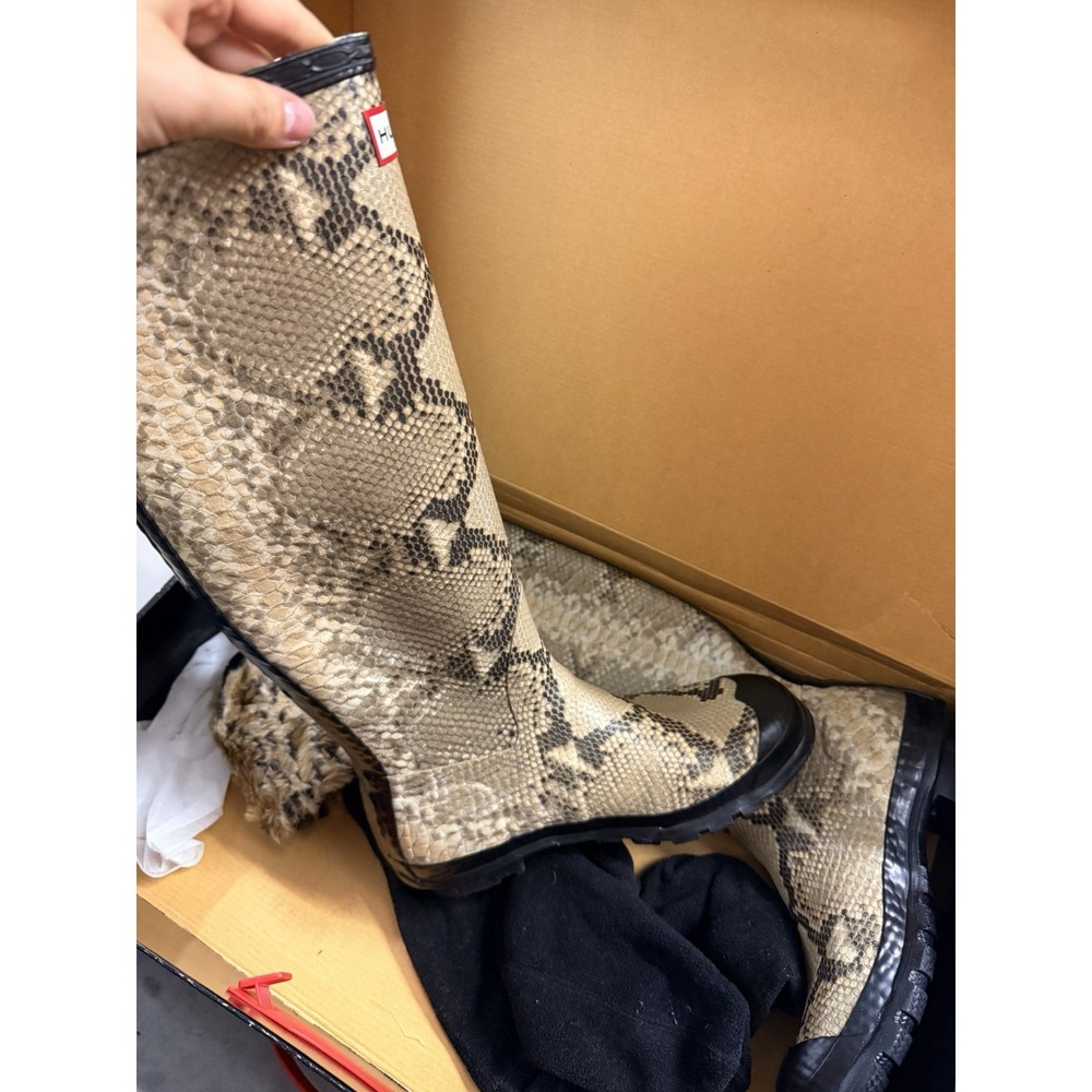 Hunter Carnaby Snake Tall Rain Boots Snake Print Faux Fur Cuff Women Size 8 - Picture 4 of 13